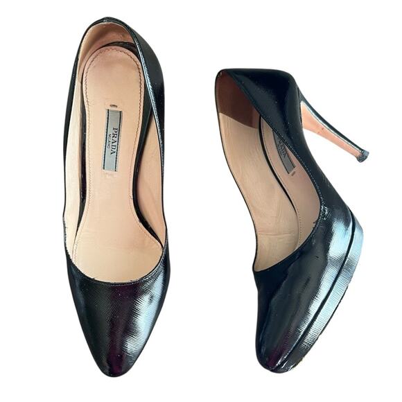 Prada Women’s Vintage Round Toe Platform Black Leather Pumps High Heels Size 38 - Picture 10 of 10